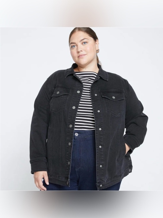 Universal Standard Jackets & Blazers - Universal Standard Black Denim Chore Jacket Minimalist Chic Longline Snap Sides